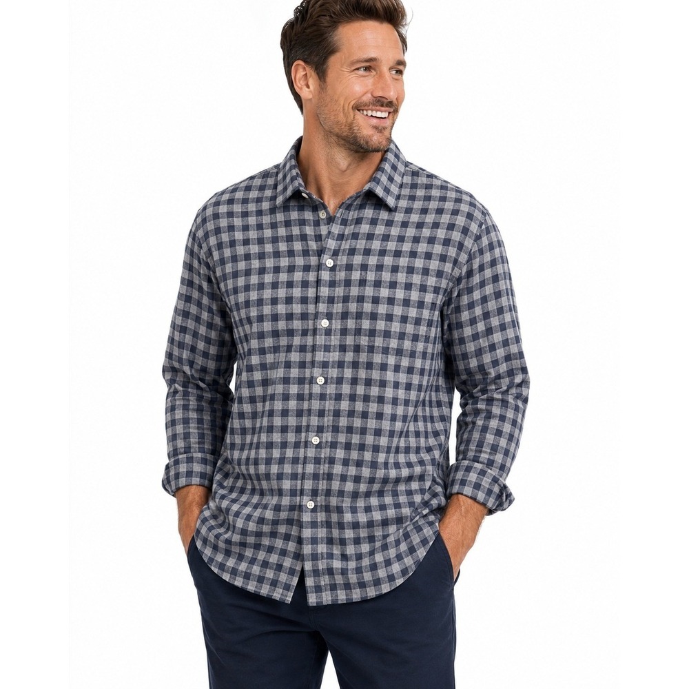 Cordings For J Crew Blue Gray Plaid Flannel Shirt Medium 100% Cotton